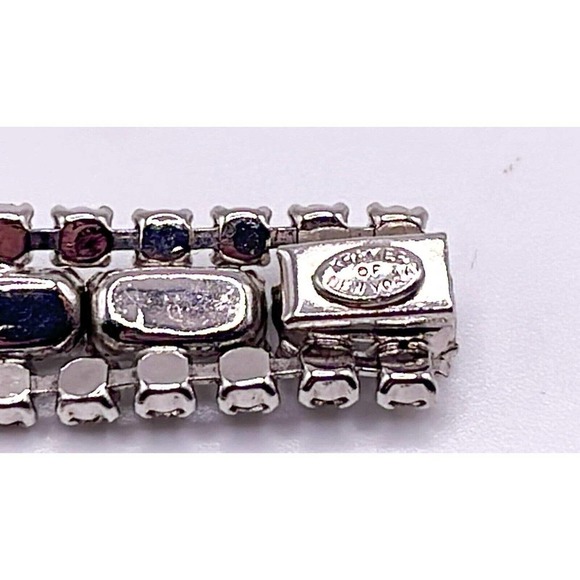 Kramer Of New York Tennis Bracelet Silvertone Milk Glass Rhinestone Vintage 7" - Picture 9 of 9